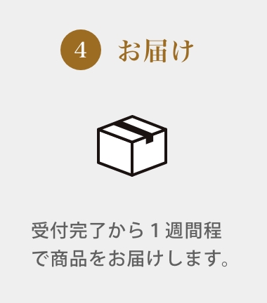 ④お届け　受付完了から1週間程で商品をお届けします。